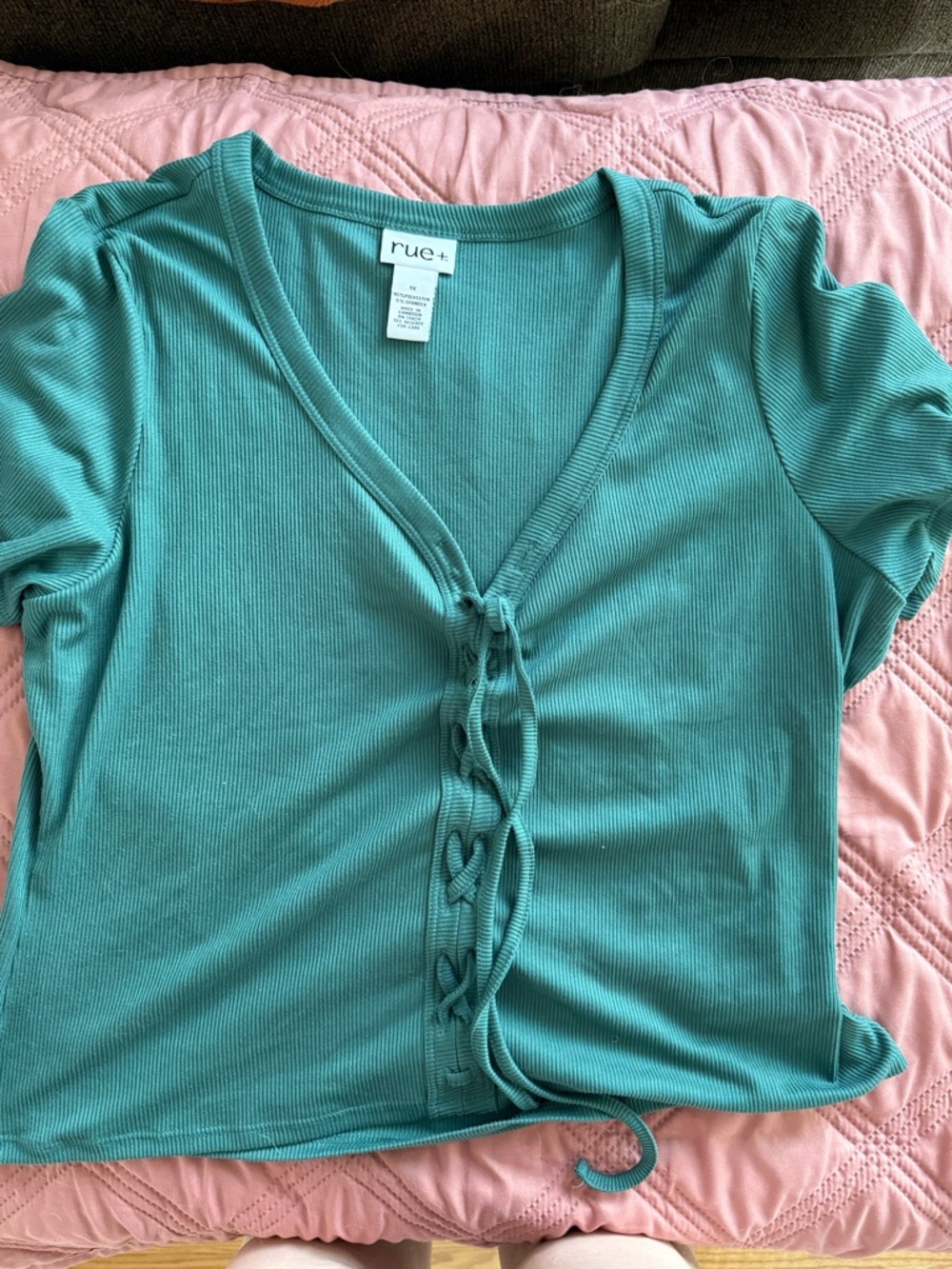 Rue21 Teal Ribbed Lace-Up Front Crop Top